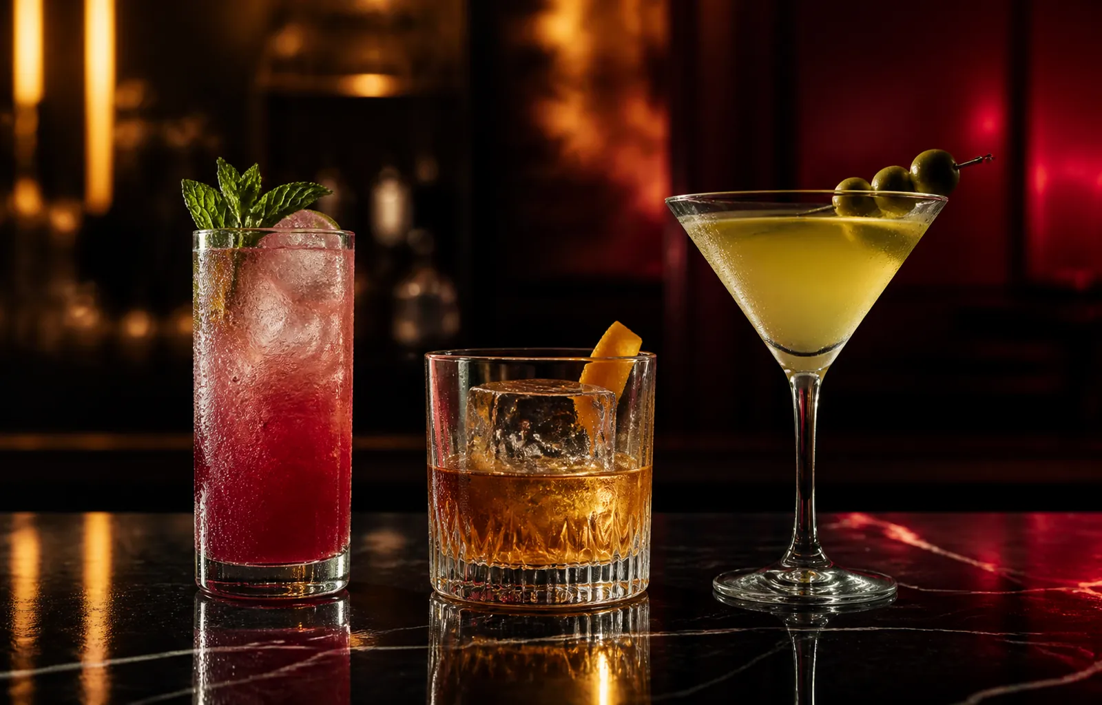 Cocktails on the bar at Quater Club
