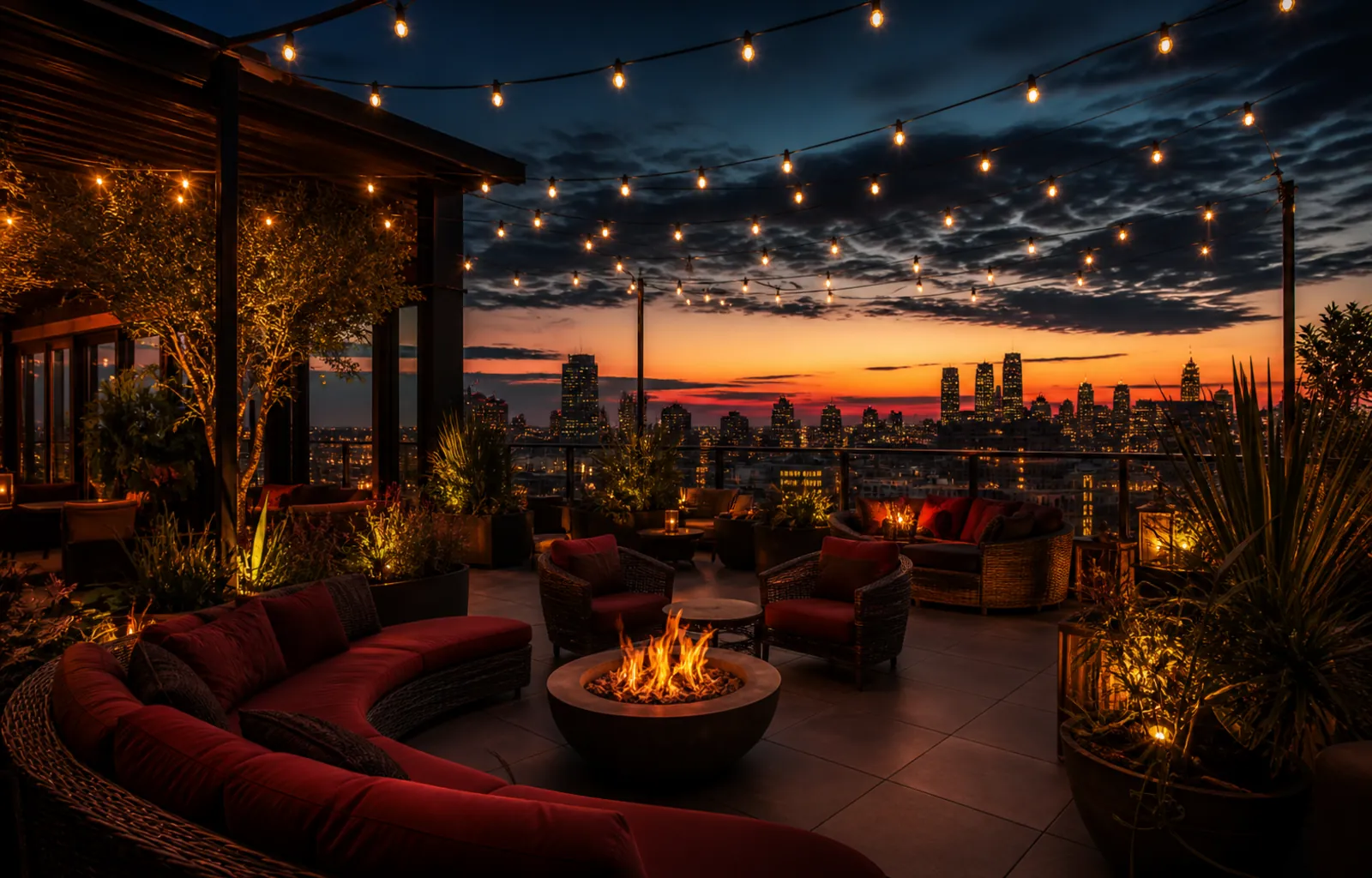 Rooftop seating at dusk at Quater Club Aligarh
